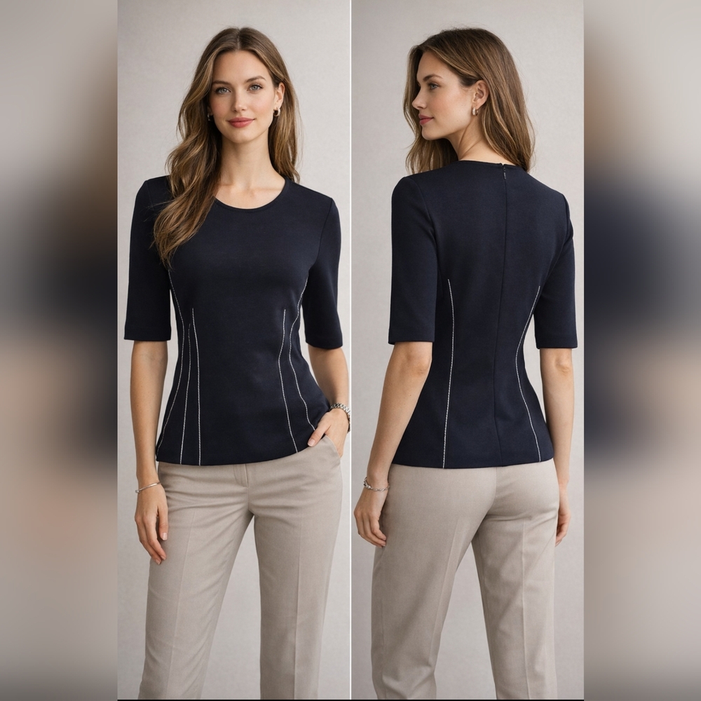 (354) NWOT ANN TAYLOR Contrast Stitching Peplum Top, Size XS
